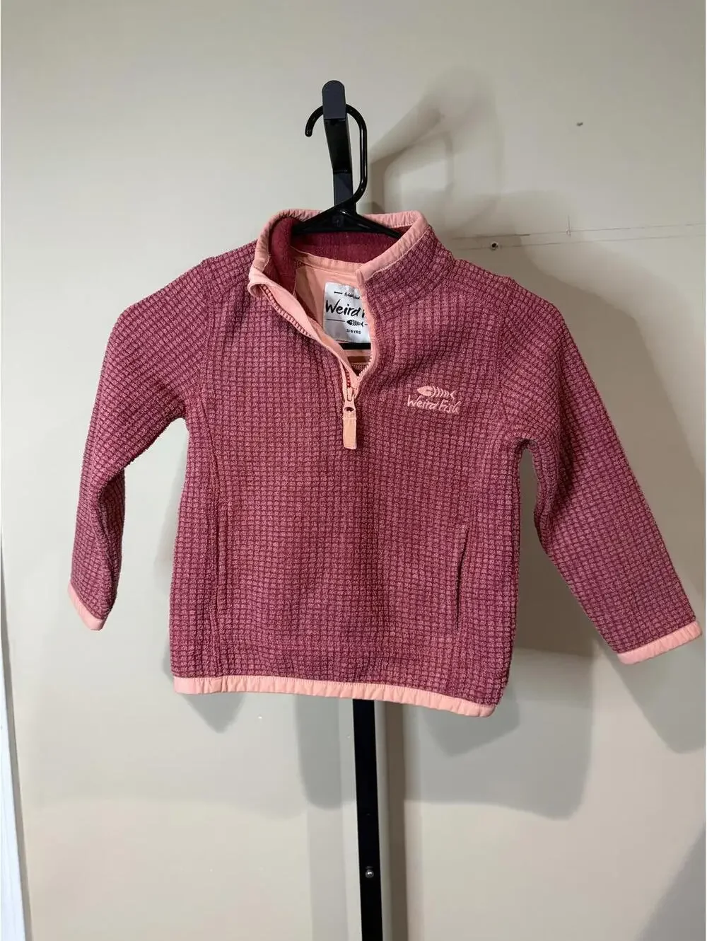 Weird Fish Kids' Pink and Peach Half-Zip Fleece Pullover 3-4 years